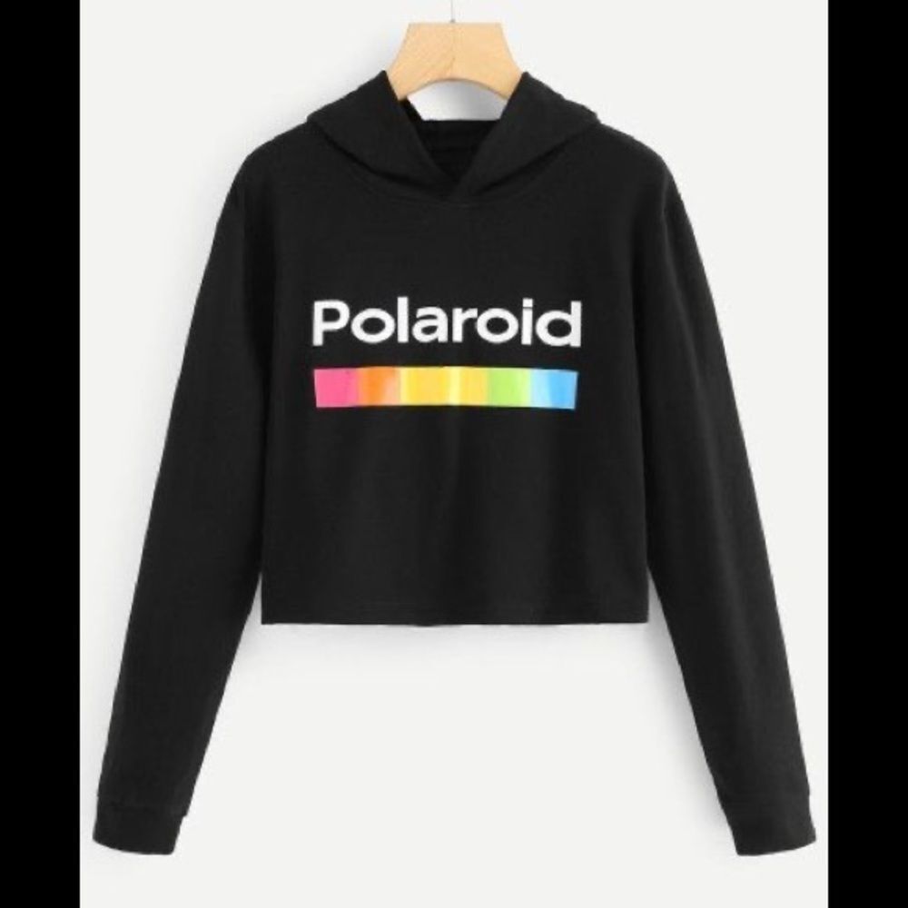 POLAROID black logo cropped hoodie size small